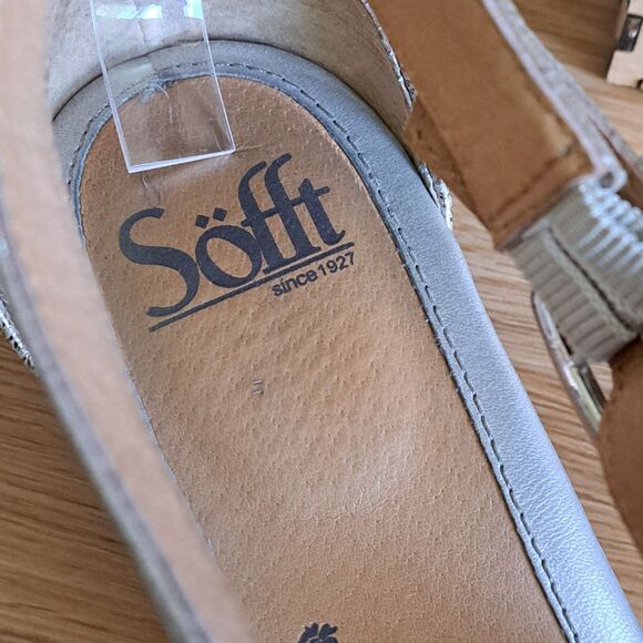 Sofft Women’s 41 EU 9.5 Metallic Silver Leather Strappy Open Toe Buckle Sandals - Picture 11 of 13